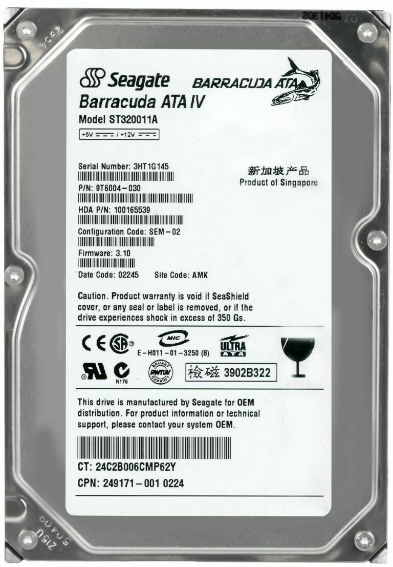 Hard Drive Seagate Barracuda ATA IV 20GB 7200RPM 2MB ATA ST320011A