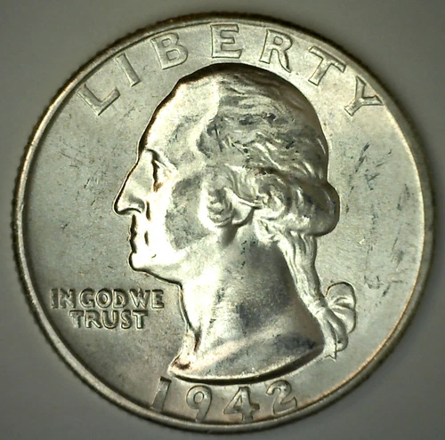 1942 D Washington UNCIRCULATED Silver Quarter 25c US Coin BU Denver Silver Coin
