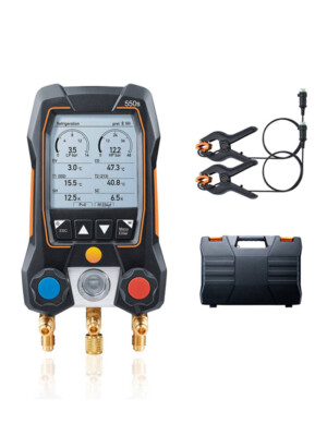 Testo 550s Digital Manifold Refrigerant Meter Pressure Gauge With 2 Clamp Probes