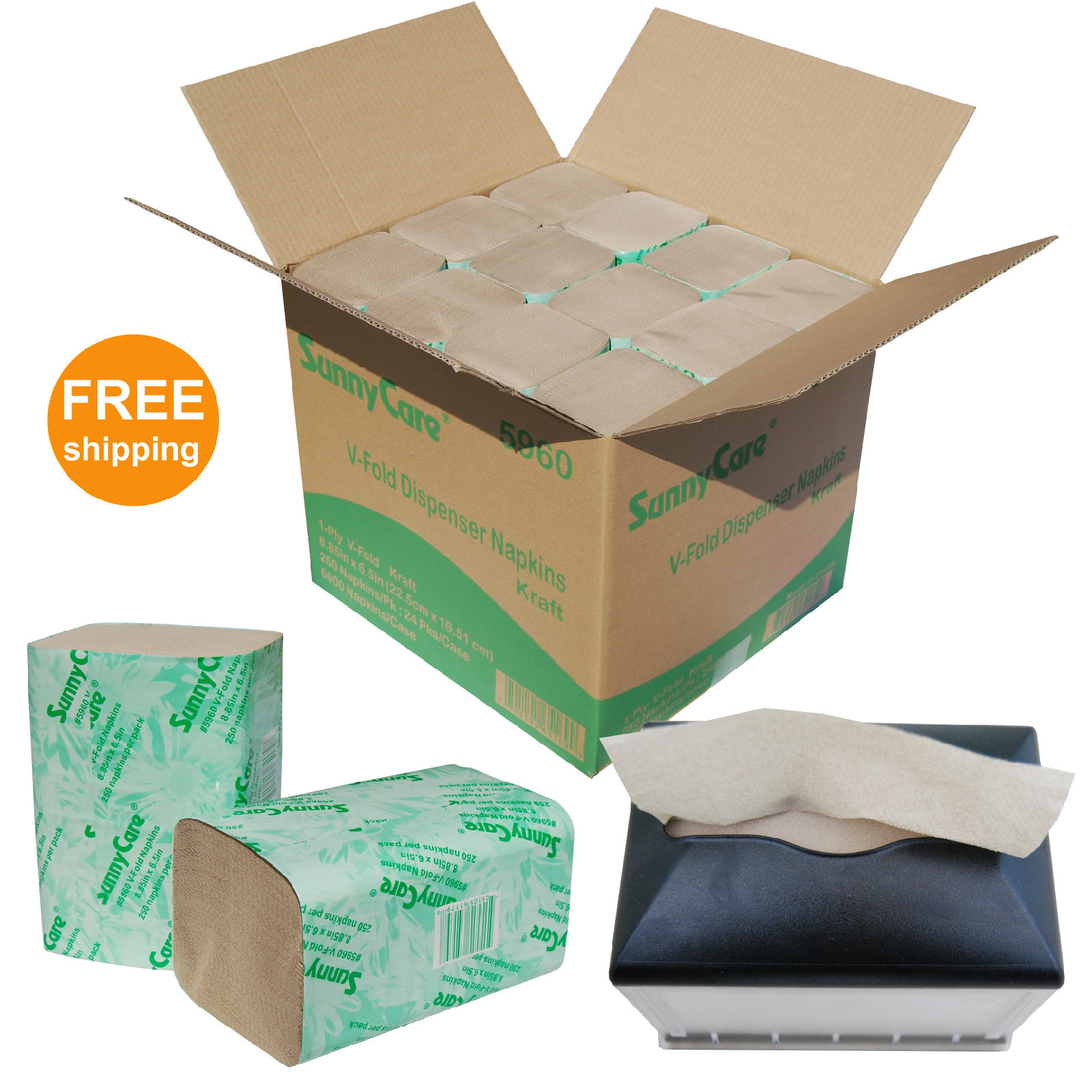 SunnyCare #5960 V-Fold Kraft Dispenser Napkin 6000/cs