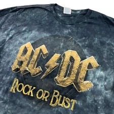 AC/DC Rock Or Bust 2015 Concert Double Sided T-Shirt Gray Tie Dye • Large