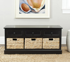 Black Wooden Storage Bench Entryway Seat Mud Room Bedroom Entry Shoes Baskets