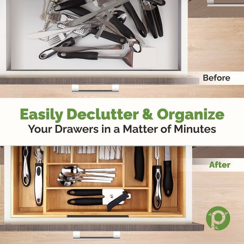 Pristine Bamboo Silverware Tray for Drawer Organizer - Kitchen Drawer Organizer  - Photo 5 sur 6