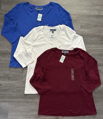 Karen Scott Women's V-Neck  Elbow Sleeve Shirt  Top Size 0X Lot Of 3 NWT