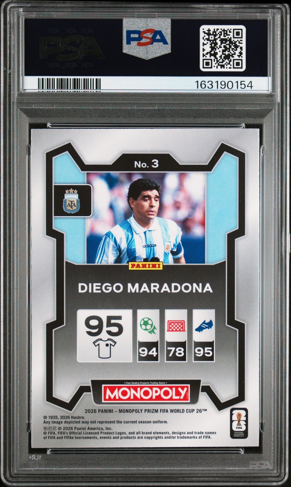 2026 PANINI PRIZM MONOPOLY FIFA WORLD CUP #3 DIEGO MARADONA PSA 6 view 2