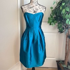 Alfred Sung D620 Strapless Pleated Skirt Cocktail Dress Caspian Blue Sz 8