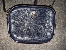 Tory Burch Navy Logo Round Pebbled Leather Bag Crossbody Shoulder