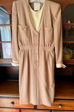 VINTAGE VALENTINO COUTURE TAN IVORY CAMEL WOOL DRESS SIZE 12