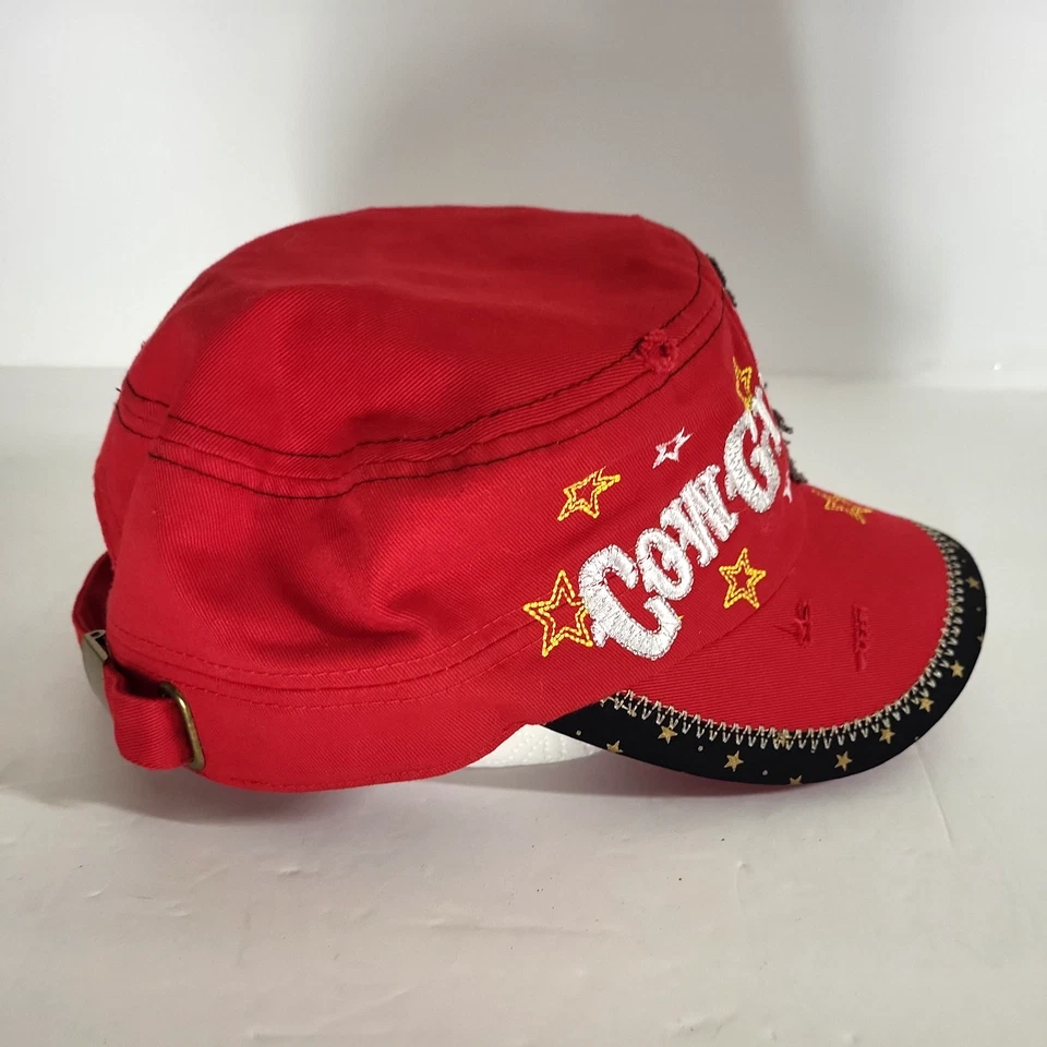 CowGirl Horseshoe Stars Cadet Hat Cow Girl Cap Pink Distressed Embroidered Bling - Image 4 of 4