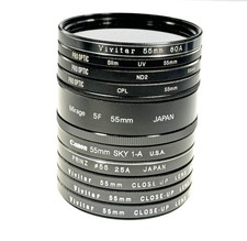 Lot of Ten 10 55mm Screw-In Lens Filters UV CPL Polarizing CLOSE UP Skylight 80A