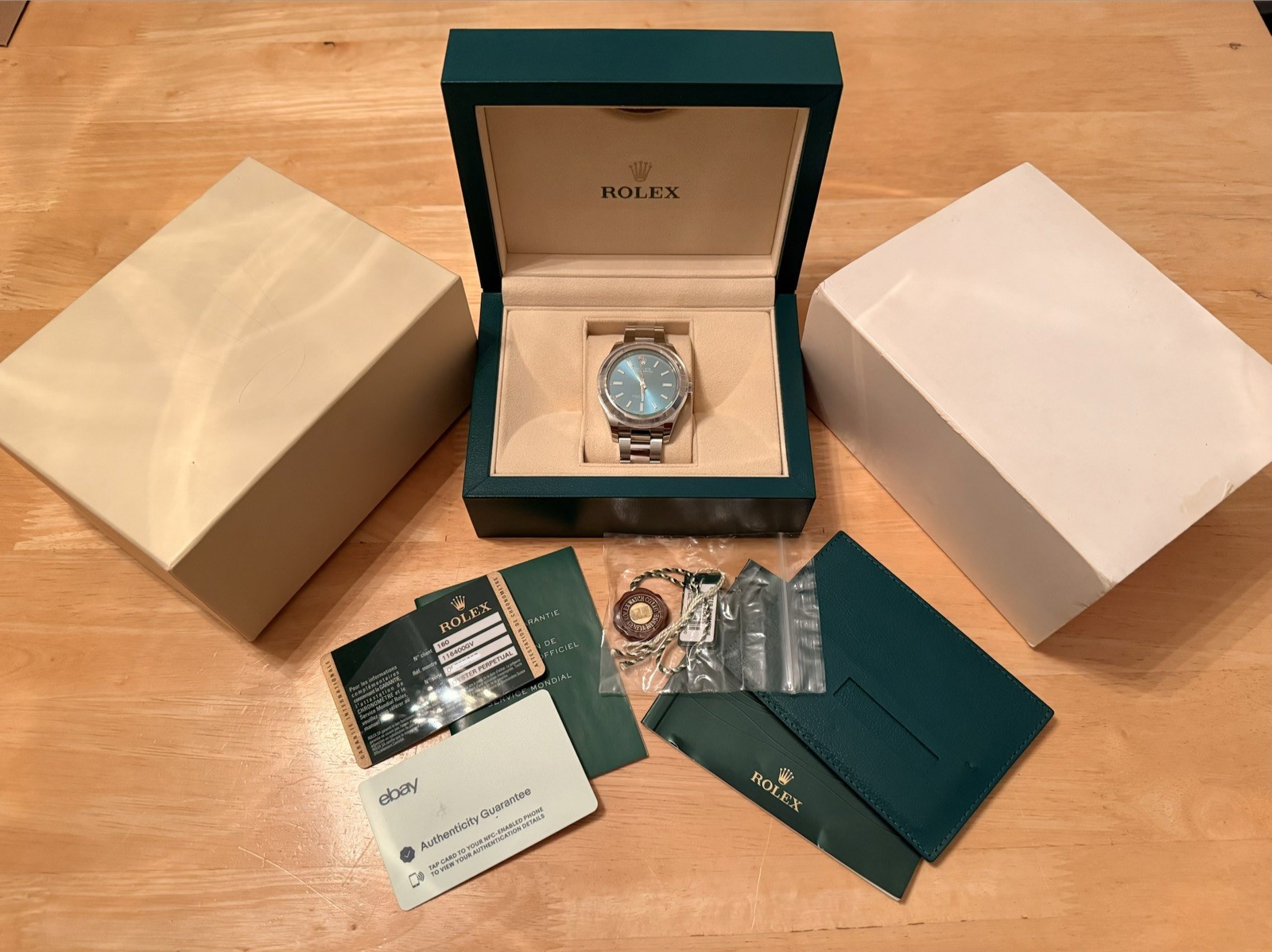 Rolex Milgauss 116400GV Z-Blue Green Crystal Full Set Box Papers Tags