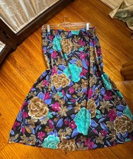 90s Black Floral Midi Skirt A-Line Pull On Indie Grunge Fairy
