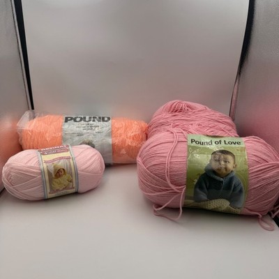 Lion Brand Bernat Caron Yarn Bundle Pink Peach Pound of Love Softee Baby Skeins
