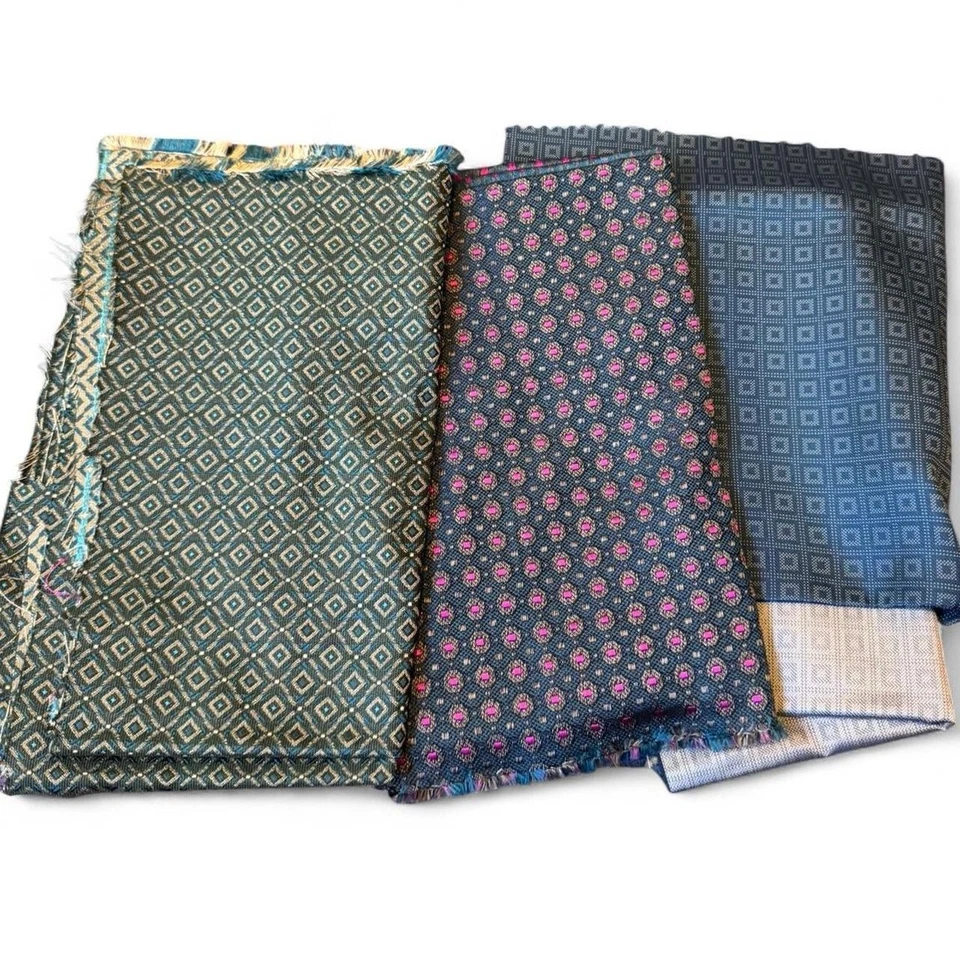 Bundle of 10 turquoise, pool, and multicolor 100% Italian silk fabric remnants - Image 3 of 4