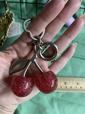 Cherry Bag Charm KeyChain pink Glitter resin alloy metal XL