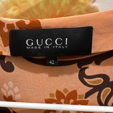 Gucci Peach Floral 100% Silk Belted Wrap Midi Dress V-Neck Long Sleeve 42 335778