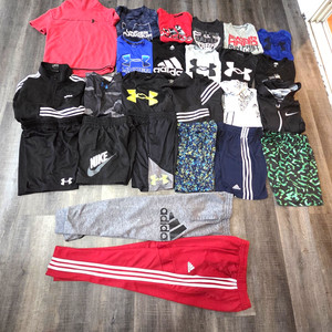 25 Pc NIKE UNDER ARMOUR ADIDAS Boy's Medium 12 Lot Of Shorts Shirts Pants