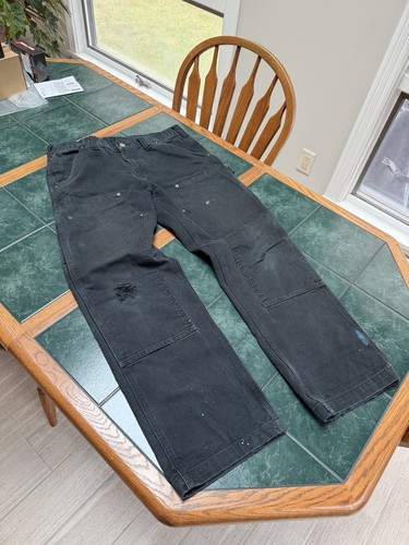 Y2K Men’s Black Double Knee Vintage Carhartt Carpenter Pants 34x30 - Image 1