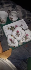 Porcelain Tea Set Vintage Rose, Tea Cups with Teapot, Serving Tray and Teaspo...