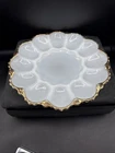 New ListingVintage Anchor Hocking White Milk Glass Deviled Egg Dish Plate Platter Gold Rim