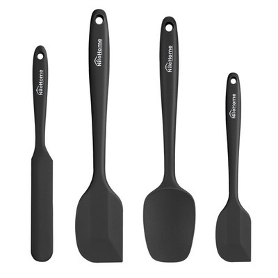 NileHome Silikon Spatel Set, Hochhitzebeständig Premium 4er Pack, Schwarz 