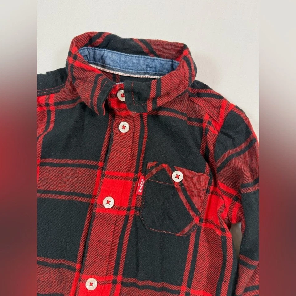 LEVI’S Baby 男孩红色水牛格子西部秋季休闲纽扣衬衫 9 个月 — 第 4/4 张图片