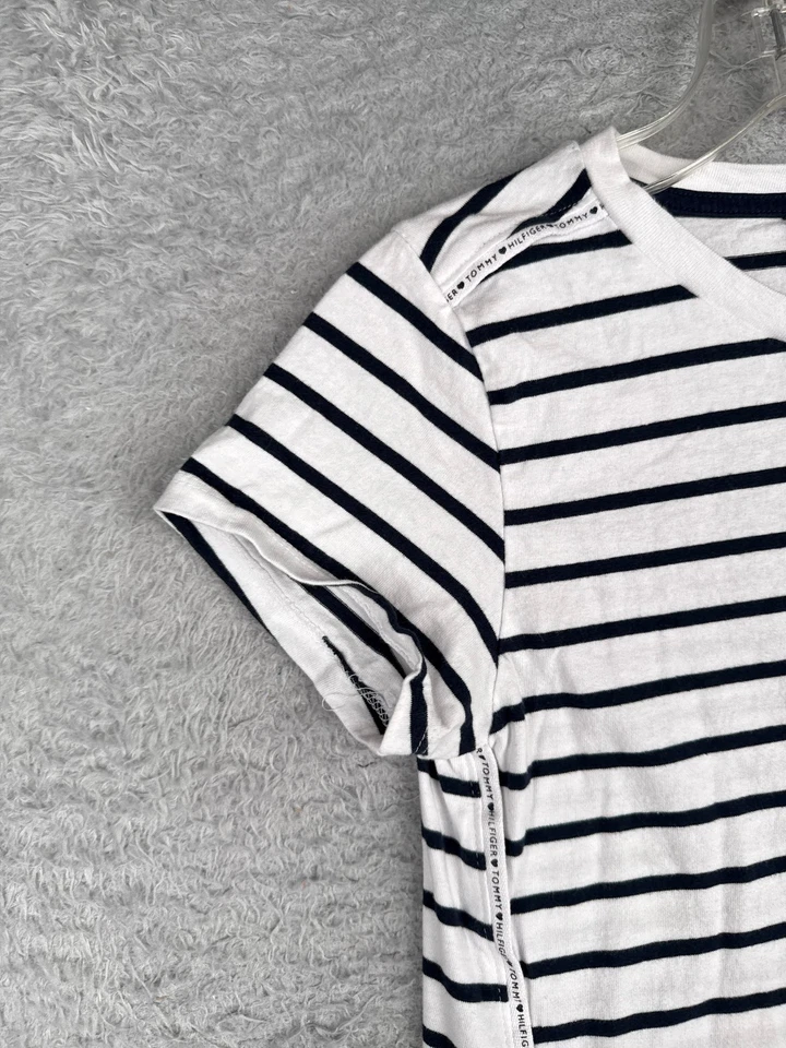 Tommy Hilfiger Dress Girls Extra Large White Stripe Crew Neck Cotton Mid Thigh - Image 3 of 4