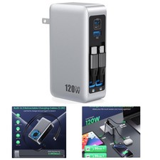 4-in-1 Foldable 120W USB C Fast Charging Station - Retractable Cables Included