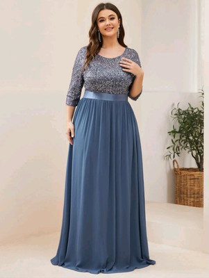 EVER-PRETTY Plus Size Elegant Pearl Embellished Mid-Sleeve Wedding Guest Dress 