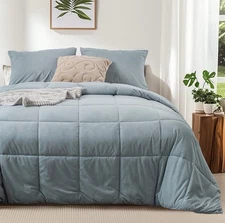 KASENTEX Twin Size Corduroy Comforter Set, 3 Pieces Fluffy Down Alternative, Gre