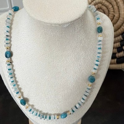 Second Bloom Studio Moonstone Blue Apatite Necklace 19.5'' Gold Magnetic