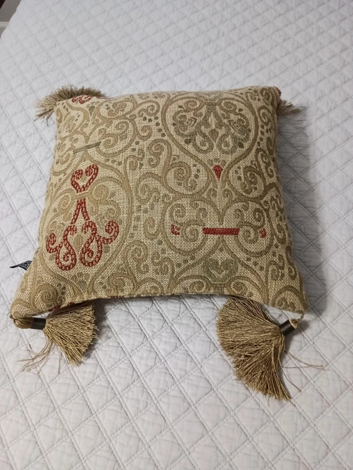 Borgata Pequeño 14x14 Tapiz Multicolor Dorado Paisley Cuadrado Borla Almohada Foto 3 de 4