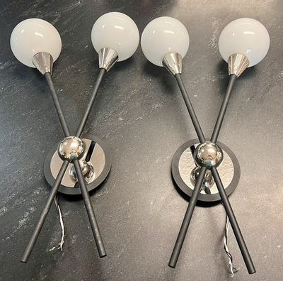 #ad Troy Lighting Nebula B4282 Wall Sconce Pair 24” 2 Light Chrome Black Globe $99.99