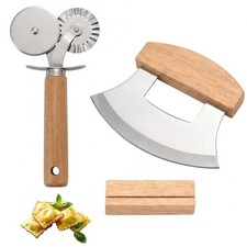 2-Piece Stainless Steel Set for Food Preparation, 6.5inch Mezzaluna Knife and...