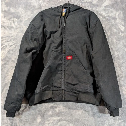 Dickies Men Black Duck Canvas Hooded Work Jacket Quilted Lined Large DWP Graphic - product listing photo