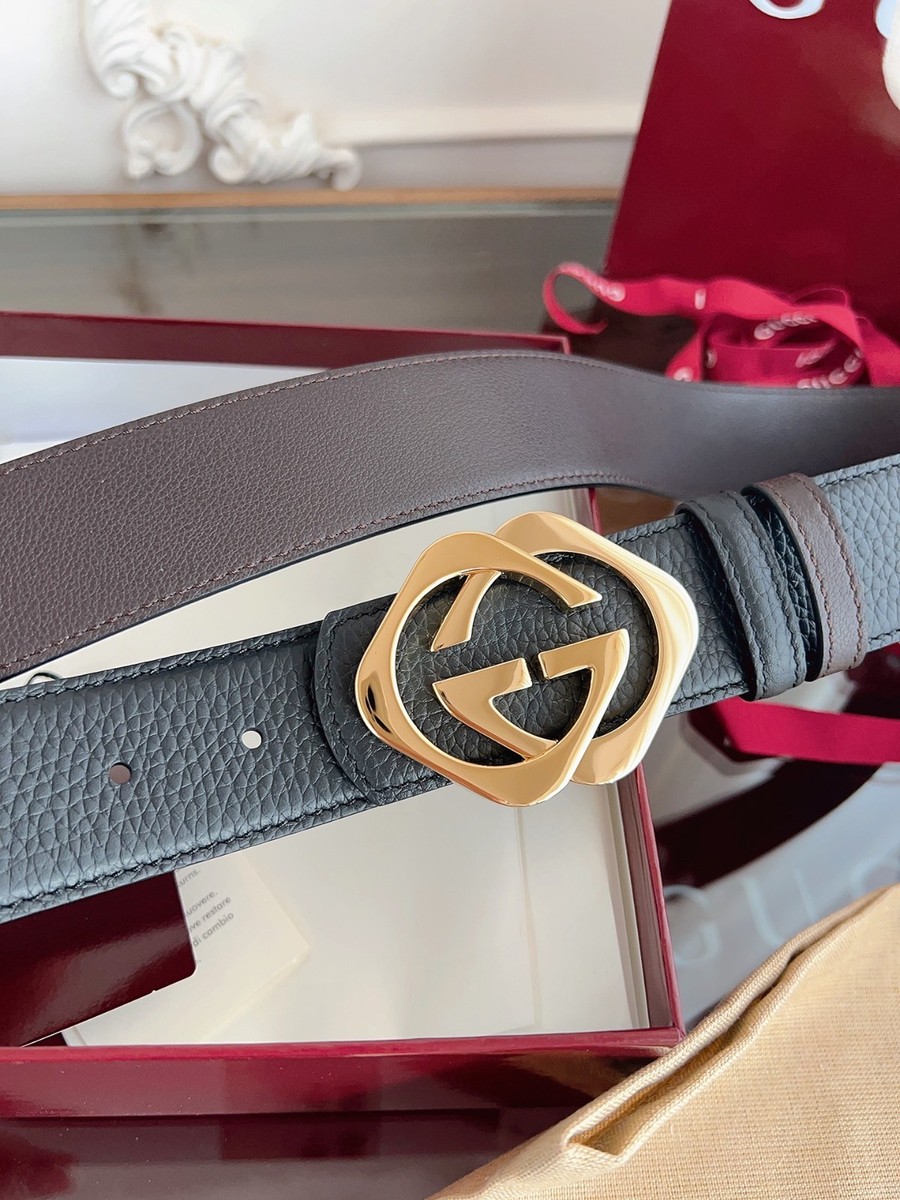 New Gucci Calfskin Leather Black/Brown Men Reversible Belt  display picture 3