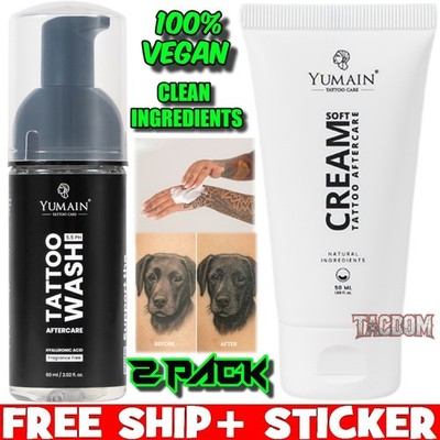 YUMAIN TATTOO 2 PACK AFTERCARE WASH FOAM 5.5 PH & CREAM - SOOTHING  - 100% VEGAN