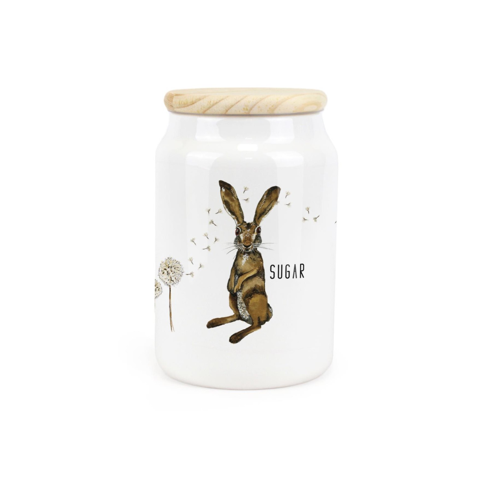 Ceramic Tapered Hare & Dandelions Canister - Sugar Storage Container Gift