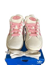 adidas Originals Girls Campus Sneakers White/Pink Low Top Lace-Up US 3 JS3524
