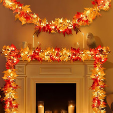 Fall Decorations for Home 9Ft Plug in Fall Garland with Lights Lush and Thicker