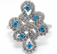 1CT Blue Topaz  White Topaz 925 Solid Sterling Silver Ring Sz 8 MB5-6