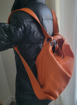 Vera Pelle Italian Leather Convertible Tote To Backpack Shoulder Hobo Bag Orange