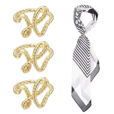 Silk Scarf Ring Clip, 3Pcs Twisted Rope Scarves Pin, Gold Tone