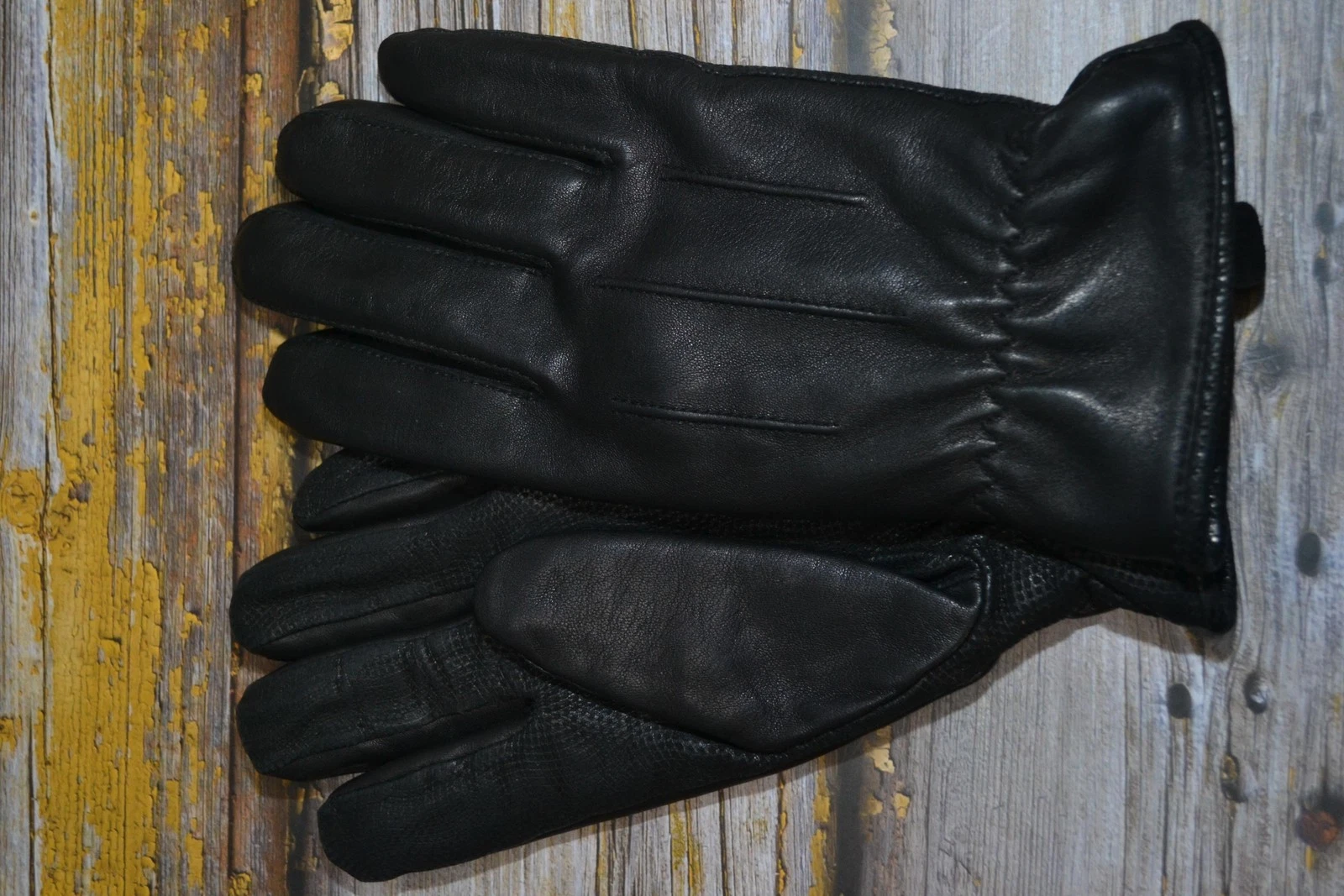 Cire Gloves Mens Large Black Faux Leather Textured Palm Lined Winter Warm