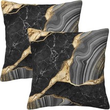 Gold and Black Grey Marble Farmhouse Throw Pillow Covers 18x18 Inch Modern