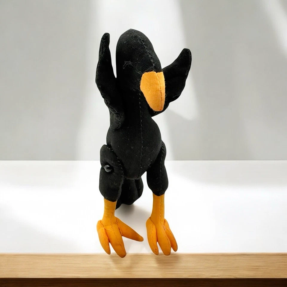 BLACK RAVEN CROW BIRD Cloth PLUSH FIGURE Poseable Button Jointed Limbs Figurine - Image 3 of 4