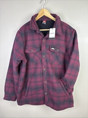 Quiksilver Long Sleeve Plaid Sherpa Lined Shacket Size Medium Red Flannel