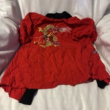 Vintage Chinese Dragon Robe Embroidered Kimono Red Youth Size 8