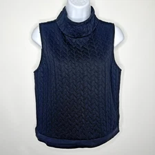 Chelsea 28 Black Sleeveless Shirt Top Size M Mock Neck Quilted Back Zip