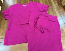Grey's Anatomy Womens Scrub Set 2XL Pink Solid Twill Polyester Rayon Top Pants